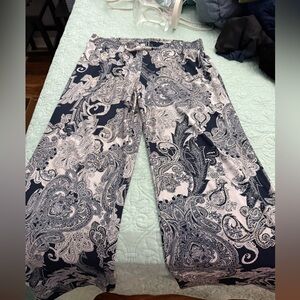 IMAN Navy and White Paisley Pants